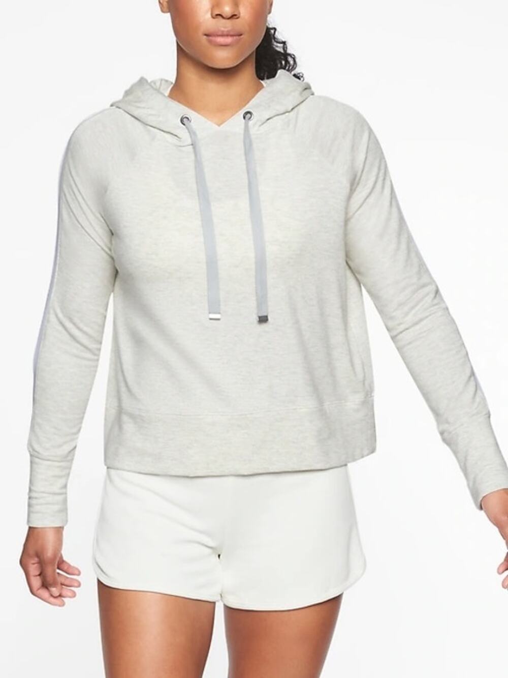 Athleta Open Hearted Hoodie Pullover Sweatshirt Light Heathered Gray